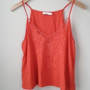 Cropped coral embroidered top